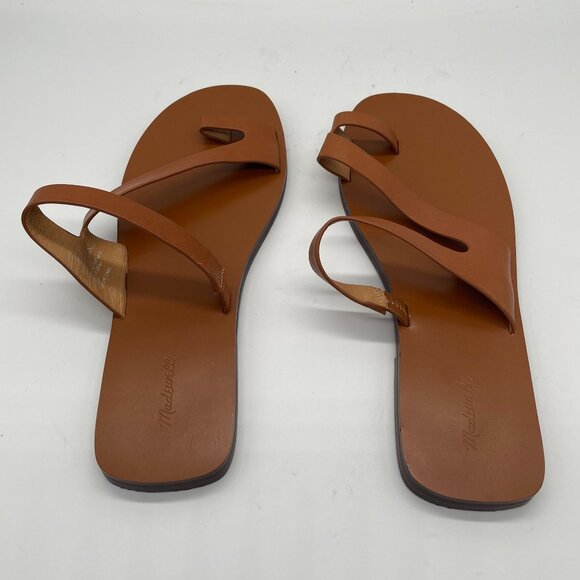 New Madewell Gabi Asymmetric Strap Sandal Warm Coffee Leather Slide Thong Sz 9 - Picture 8 of 9